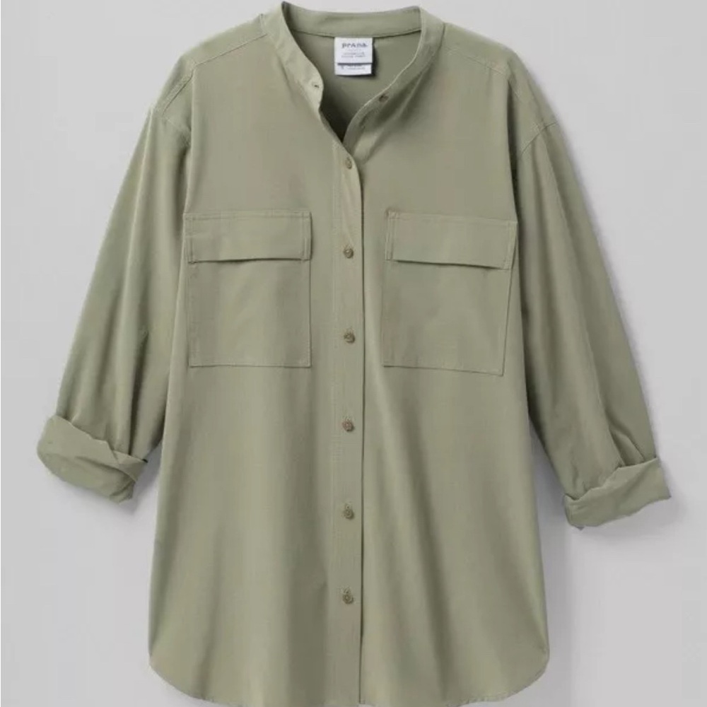 Prana Railay tunic, sage green, stretchy and lightweight.
